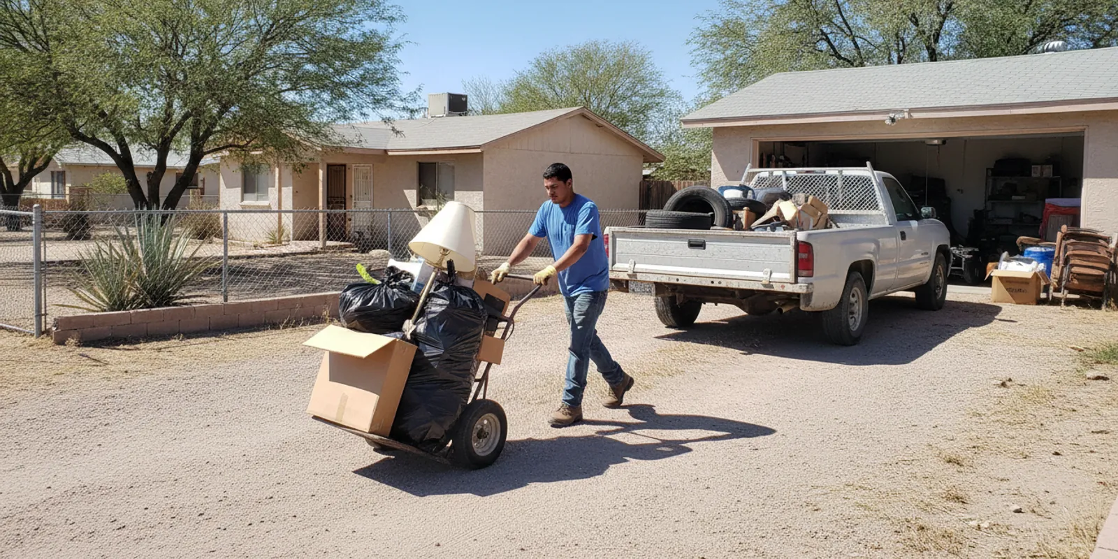 Same-day junk removal crew hauling items in Socorro, TX